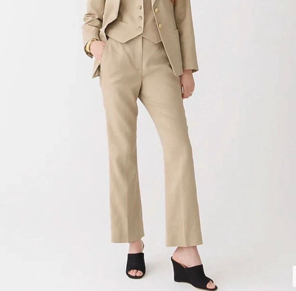 J Crew Re Imagined Pants Linen Blend Buckle Pant with Pockets Beige Gold Women 2